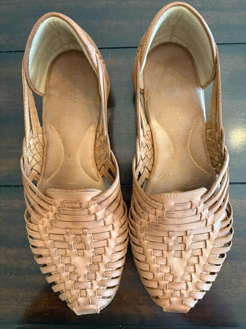Woven Leather Flats in Cognac Brown - Women